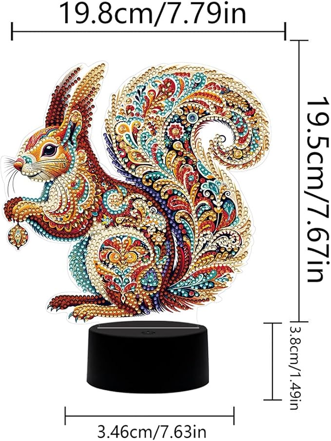 Gorgeous Squirrel Diamond Art Painting Night Light,Diamond Art Painting Kits Desktop Touch Lamp Ornaments for Tabletop Decor Diamond Art Accessories for Adult Beginner Bedrooms Living Room