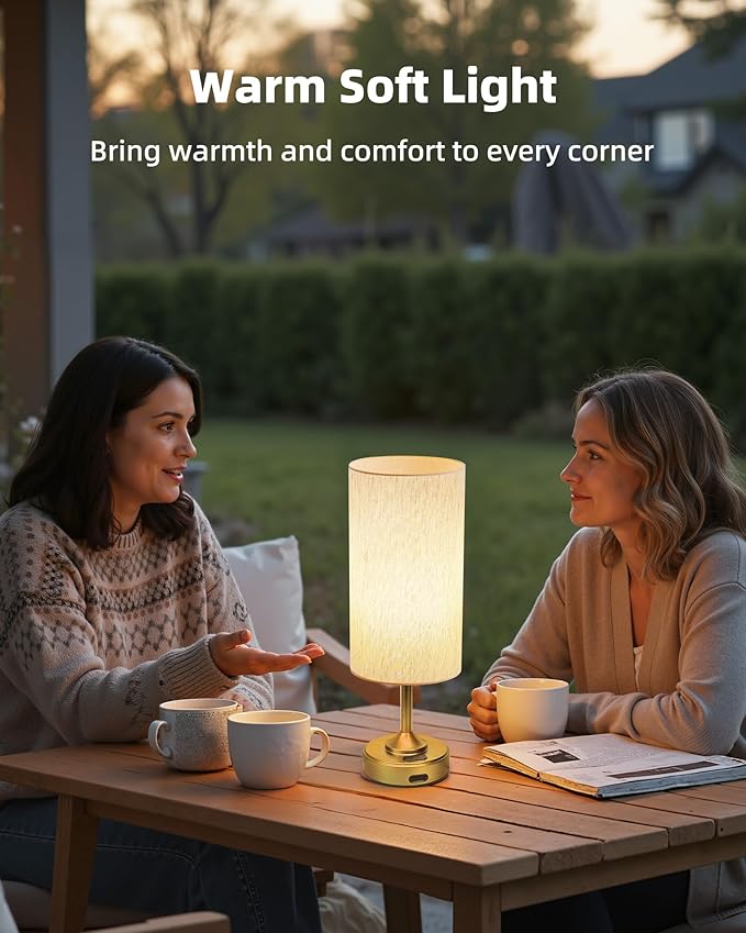 Cordless Lamp, 2-Pack, Dimmable, Ambient Light, 2700K, Timer, Touch Control, Portable, LED, Battery Operated, Rechargeable, Wireless, Desk Lamp, Kitchen Lamp, Fabric Shade, for Bedroom, Living Room