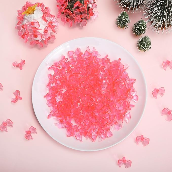 Soulchen 200 Pcs Ceramic Christmas Tree Replacement Lights Bulbs Acrylic Pink Bow Light Pegs Ornaments for Christmas Tabletop Ceramic Tree Decoration
