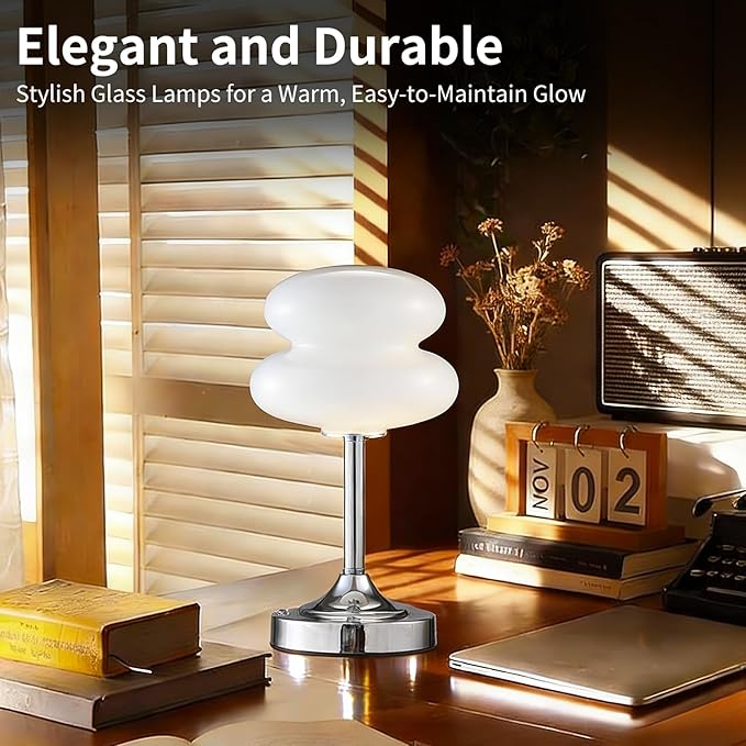 Cordless Mushroom Lamp Table Lamp for Bedroom, Battery Operate Mini Modern Mid Century Lamps,Unique Aesthetic Home Living Room Decor