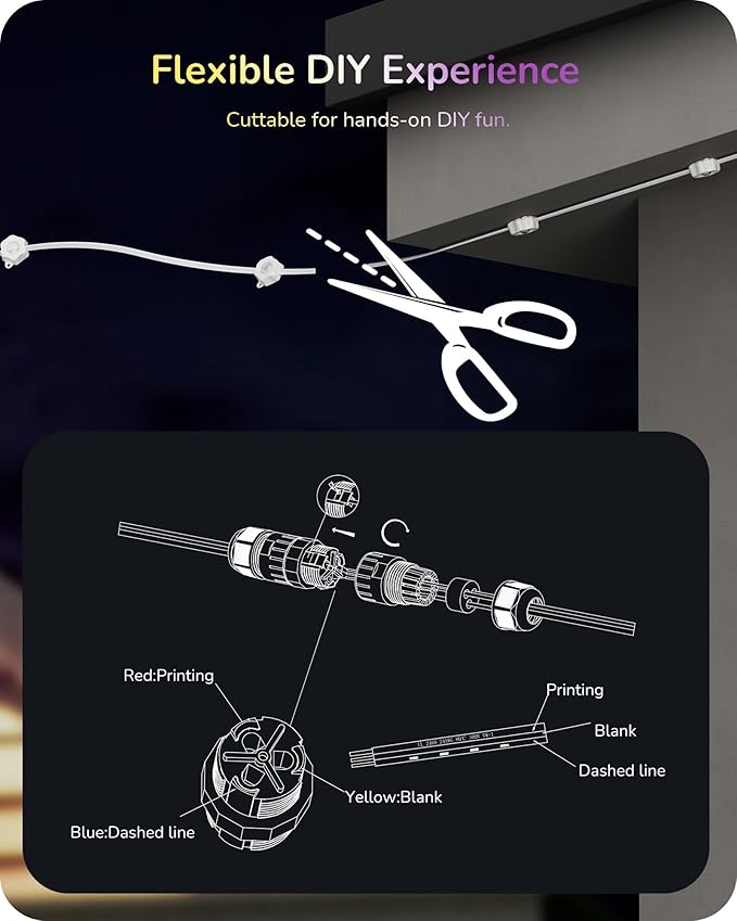 EDISHINE 200ft Cuttable Outdoor Permanent Christmas Lights Pro, 120 LED Smart RGB+IC+Warm White Eave Light, App/Remote, 111 Scene Modes IP67 Waterproof for House and Daily Decor, Alexa Google Enable