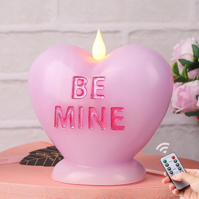 Valentine's Day Heart Shaped Flameless Candle - Battery Operated LED Realistic Wax Candle with Warm Flickering Flame Effect, Romantic Valentine's Day Wedding Home Decor (4.7" x 5.1"),Purple