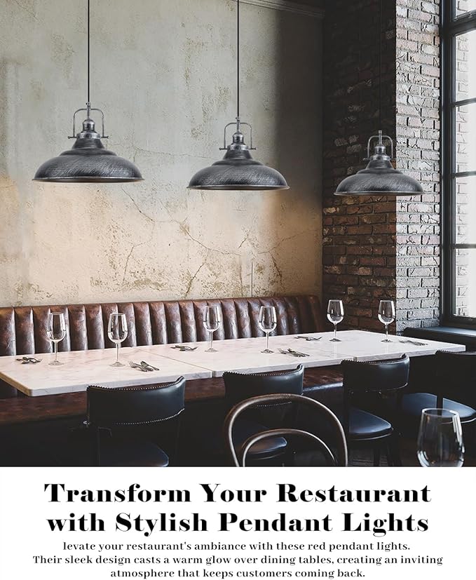 16 Inch Farmhouse Pendant Lights, Black and Silver Pendant Light Kitchen Island, Large Industrial Pendant Lights, Vintage Farmhouse Pendant Light for Kitchen Island, Dining Room (2 Pack)