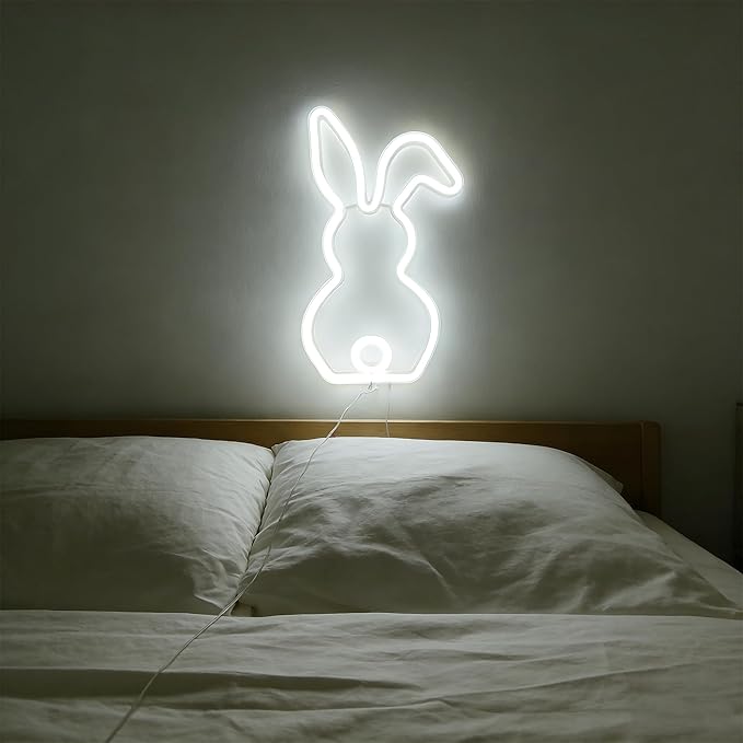 LED Bunny Lamp,Cute Rabbit Neon Light Signs Easter decorations USB Powered or 3xAA Battery Powered,Bunny Night Light Gifts for Bedroom Dorm Easter Christmas Party Bar Wall Decor