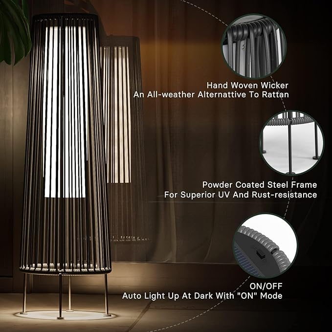 Grand patio Outdoor Floor Solar Light 2-Pack, Wicker Solar Patio Lamp Waterproof Outside Deck Lamp for Porch, Yard, Garden, Lawn Decorations - Dark Brown, Gordes 2 PCS