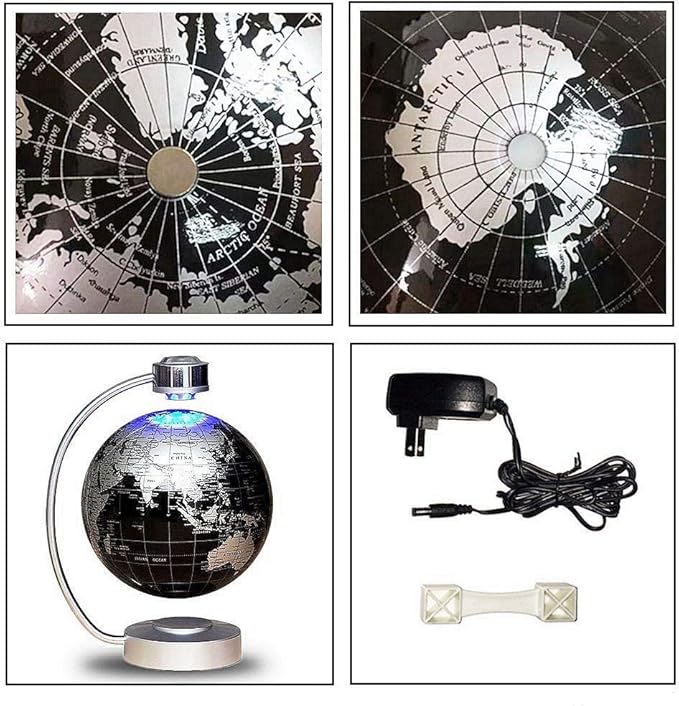 Magnetic Levitation Floating Globe NHSUNRAY 8'' Levitation Rotating Ball LED Illuminated World Map Earth for Desktop Office Home Decor (Black)