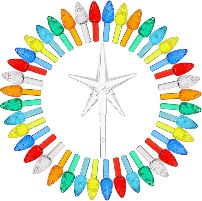 Boao 100 Pieces Ceramic Christmas Tree Bulbs and 5 Stars Replacement Plastic Bulbs for Ceramic Christmas Tree Decorations(4.7 mm Diameter,Assorted Color)