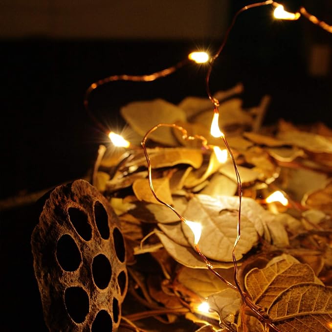 Solar Powered Fairy String Lights Waterproof Outdoor Copper Wire Firefly Starry Lights for Holiday Party Christmas Wedding Garden Yard Patio Gate Tree Decorations, 16.4Ft 50 Mini LEDs, Warm White