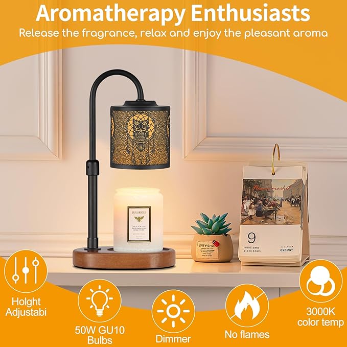 Dimmable Candle Warmer Lamp with Timer Adjustable Height for Scented Jar Candles Electric Candle Wax Melt Warmer for Home Decor Christmas Birthday Gifts for Women Mom(Butterfly + Owl)