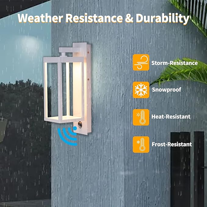 Lustrlach Outdoor Motion Sensor Wall Lights,15In Modern LED Exterior Sconce White Porch Light Fixture IP54 Waterproof with Glass for House Patio Garage Garden