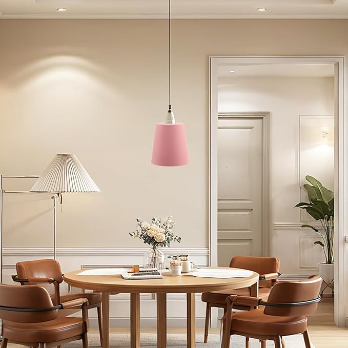 MY MIRONEY 2PCS Pink Barrel Metal Lampshade Hardware E27 Industrial Pendant Light Shade Vintage Chandelier Lamp Shades Cone Bulb Guard Table Desk Lamp Cover, 5.04" Height