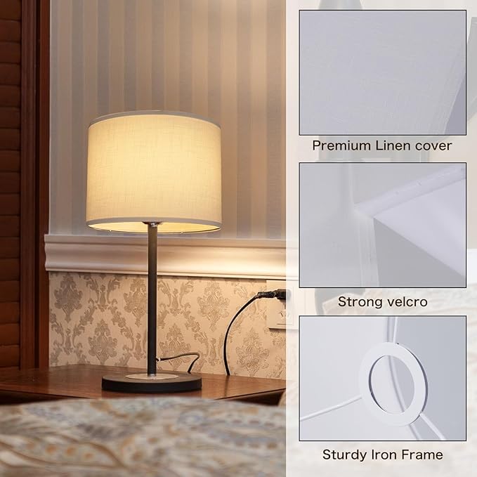 White Lamp Shade, Small Drum Lampshade 8.7" Top x 8.7" Bottom x 8.8" High (Spider), Replacement Lamp Shade Natural Linen Hand Crafted for Table Lamps Floor Lamps Chandelier Lamp, Assembly Required