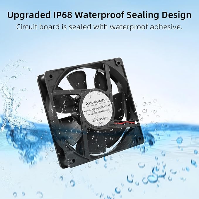PANO-MOUNTS 120mm 4.72" Upgraded IP68 Waterproof Dual Ball Fan - High Speed 3500RPM with Variable Speed for RV Refrigerator, DIY Ventilation & Exhaust Projects