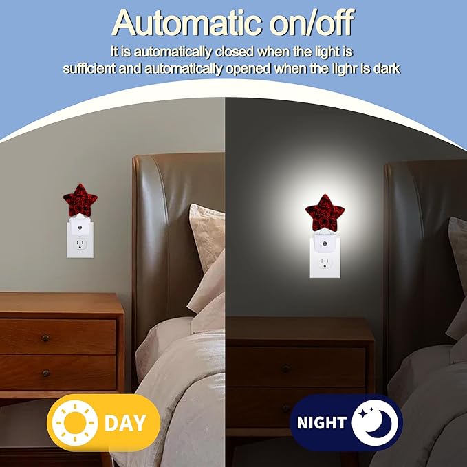 Red Rose Flowers Nightlight,Romantic Roses Star Night Lights Plug into Wall Decorations for Bedroom Bathroom,Dusk to Dawn Sensor Kitchen Hallway Stairs Energy Efficient Desk Lamp