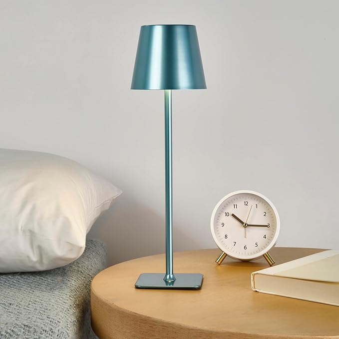 Mikasa 14.8-Inch Blue Rechargeable LED Lamp with Touch Control - Elegant Blue Aluminum Design, 5000mAh Battery, 3 Light Colors, Stepless Dimming, Perfect for Home Office, Living Room, Bedroom