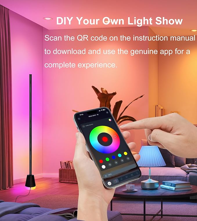 1PCS Corner Floor Lamp,Smart RGB LED Corner Lamp with App and Remote Control,16 Million Colors & 68+ Scene,Music Sync,Timer Setting,Ideal Standing Lamp for Living Rooms,Bedrooms,Gaming Rooms