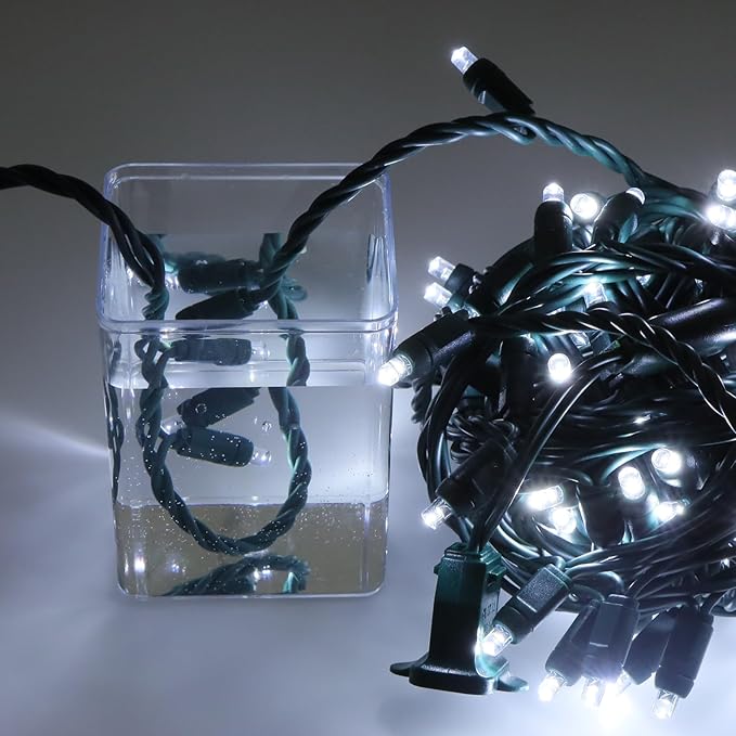 100 LED 5MM Cool White Christmas Lights, 33FT Indoor/Outdoor String Light, Mini Lights for Garden, Patio, Christmas Trees - Green Wire, Commercial Grade, UL Listed