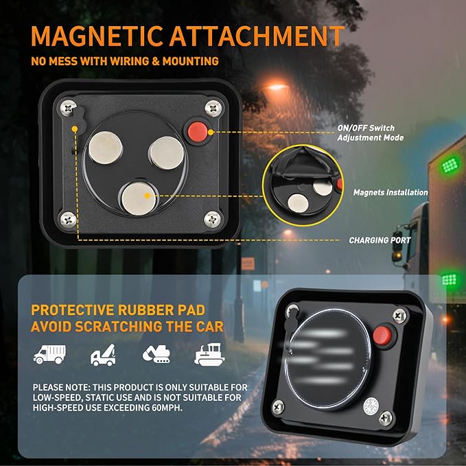 Nilight 12LED Magnetic Wireless Trailer Lights 2PCS Rechargeable Portable Hazard Beacon Warning Light Green Emergency Strobe Light for Trucks Trailers Vehicles Cars Bus Surface Mount
