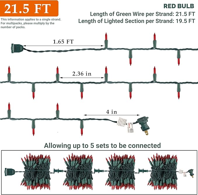 Red Christmas String Lights, 100 Count, Incandescent Mini Christmas Lights, Connectable Xmas Tree Light for Indoor Outdoor Garland Birthday Holiday Wedding Festival Party
