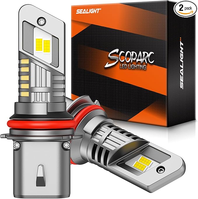 SEALIGHT 9007 HB5 Bulbs, 30000LM 9007 Fog Bulbs 6500K Cool White, 1:1 Mini Size, Powersports Accessory Lights or ATV Light with Cooling Fan, 3 Mins Plug-N-Play, Pack of 2