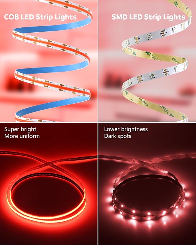 Aclorol COB LED Strip Light 5V USB 6.56FT/2M 640 LEDs Red LED Light Strip for Bedroom Flexible and Cuttble COB Tape Lights for Cabinet Display Home DIY Lighting Decoration CRI85+