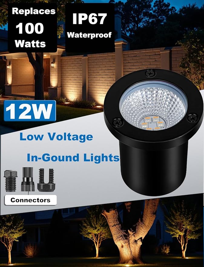 2700K-6500K Dimmable Landscape Well Lights, Low Voltage Outdoor In-Ground Lighting IP67 Waterproof with Memory Function, 12-24V Landscape Lighting for Garden Pathway Yard (20 Pack)