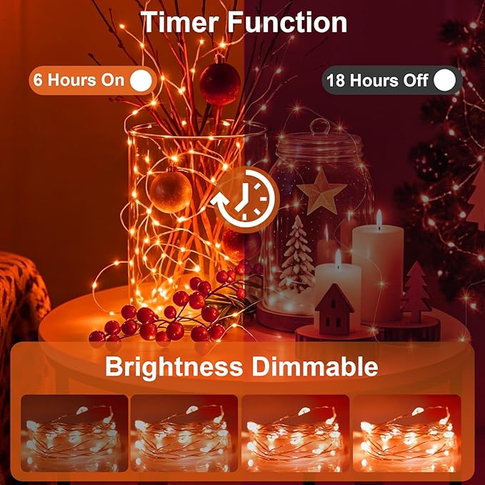 AIKEI 6 Pack LED Fairy Lights with Timer Battery Operated, Mini String Lights with Remote Waterproof 7ft 20 Led Firefly Starry Lighting for Wedding Party Bedroom Garden Christmas Decoration Orange