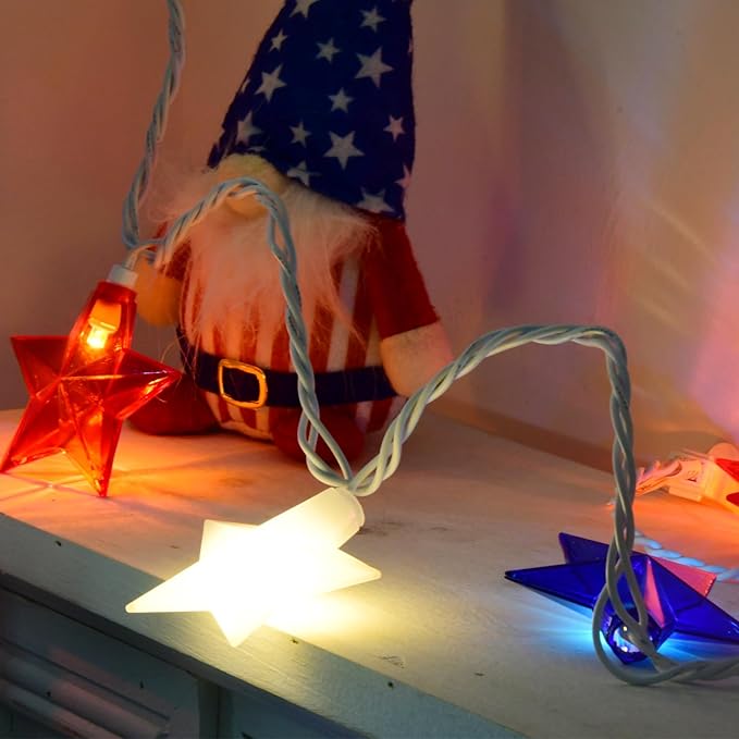 Red White Blue Stars String Lights, 8.5ft Independence Day Decoration Lights with 10 Red White Blue Lights, 4th of July Decoration String Lights Plug In for Patriotic Wedding Patio Garden Party Decor