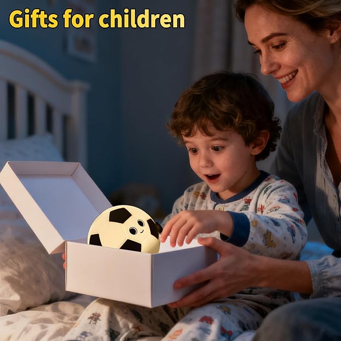 Cute Soccer Silicone Night Light for Kids, Rechargeable 7-Color Changing Lamp with 3-Level Dimming & 30-Min Timer, Safe Squishy Room Decor Christmas/Birthday Gift for Boys Girls