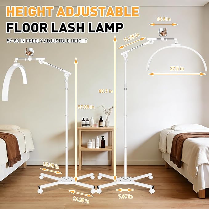 Half Moon Light for Eyelash Tech,27.5” Ultra-Wide 45W Lash Light with 392 LEDs, Adjustable Height Esthetician Light with Phone Holder, Dimmable Tattoo & Nail Tech Lamp, Salon Lighting(White)