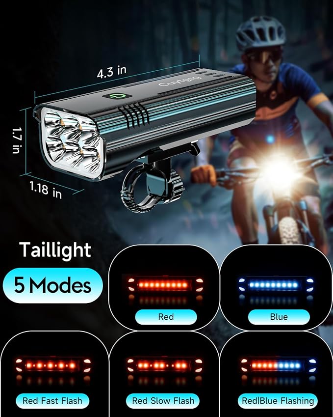 2026 Lumen Bike Lights,Super Bright 6 LED Rechargeable Bicycle Light,10 Mode Headlight Taillight,360°Rotatable Brackt,Aluminum Waterproof Light,Runtime 48+ hrs,Shockproof for Road,Mountain