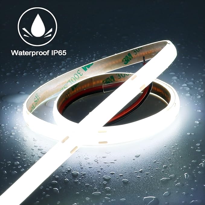 TOPAI 24V COB LED Strip Light Cool White 6000K Waterproof IP65 Super Bright CRI 90+ 4000lm Dotless High Density 480LEDs/M 16.4FT Cuttable Flexible LED Tape Light for Cabinet Home DIY Lighting Projects