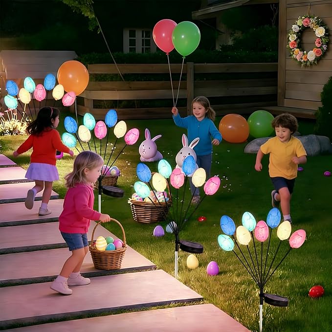 4 Pack Solar Easter Egg Lights, Colorful Garden Swaying Firefly Light Outdoor Easter Lights Waterproof Solar Stake Light for Pathway Landscape Lawn Yard Porch Patio Spring Easter Decoration