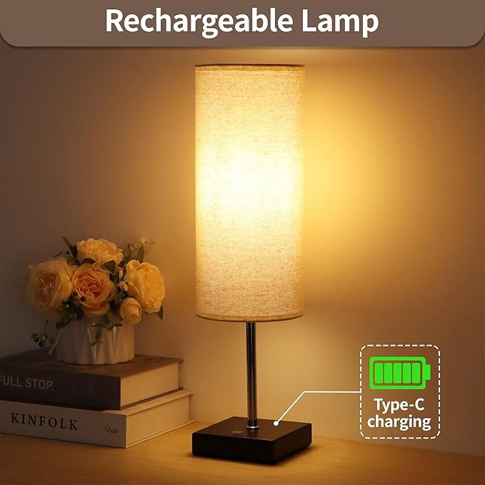 18Inch Cordless Lamp Table Lamps set of 2, 5000mAh Rechargeable Beside Table for Living Room, 2700K Battery Operated Small Bedroom Desk Lamp for Night Stand Linen Fabric Shade for Home（Bulb Included）