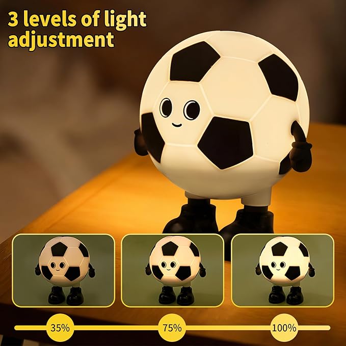 Cute Soccer Silicone Night Light for Kids, Rechargeable 7-Color Changing Lamp with 3-Level Dimming & 30-Min Timer, Safe Squishy Room Decor Christmas/Birthday Gift for Boys Girls