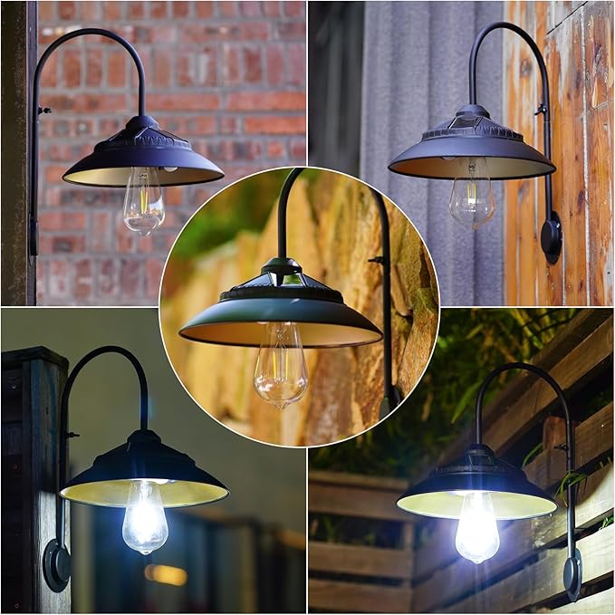 Solar Lights Outdoor Waterproof - with Motion Sensor Solar Barn Lights Outdoor Wireless LED Sconce Light for Patio Yard Garage Chicken Coop & Shed Farmhouse（Black 2P）