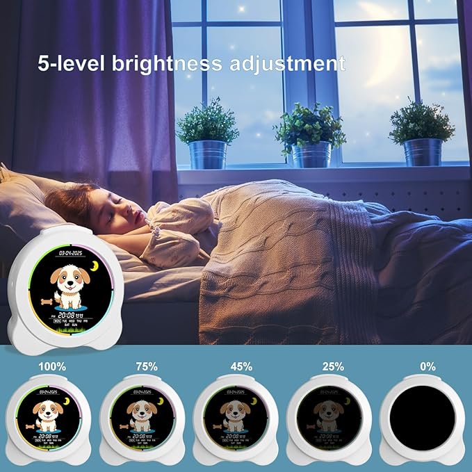 Kids Alarm Clock Sun & Moon& Dog LED Display with Day & Date OK to Wake Clock with Night Light for Kids Children's Sleep Trainer Gift for Boy and Girls