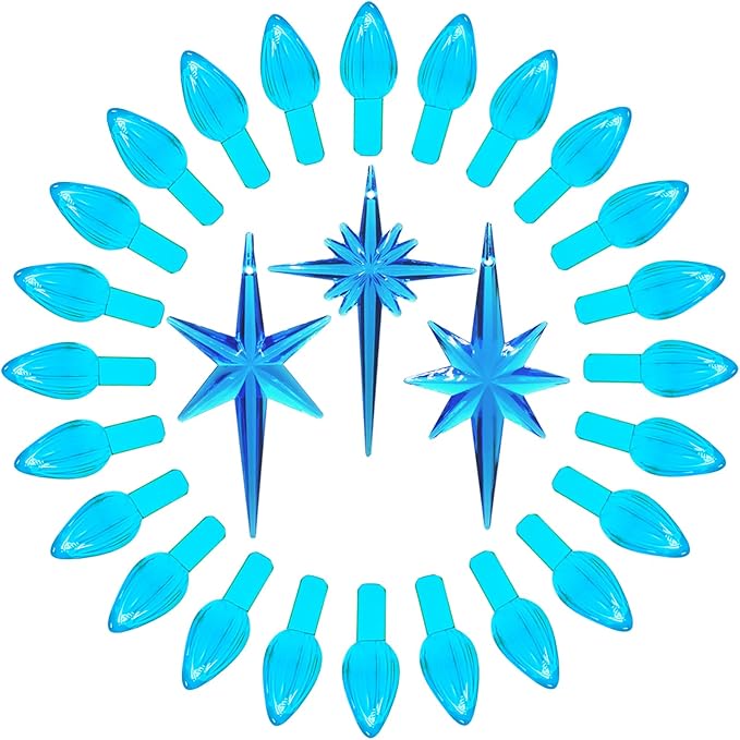Ceramic Christmas Tree Replacement Lights Bulbs, Aqua Blue Medium Twist Plastics Pegs Ornaments for Ceramic Tree(87 Bulbs＆ 3 Topper Star)