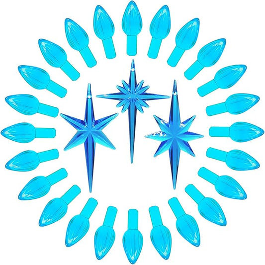 Ceramic Christmas Tree Replacement Lights Bulbs, Aqua Blue Medium Twist Plastics Pegs Ornaments for Ceramic Tree(87 Bulbs＆ 3 Topper Star)