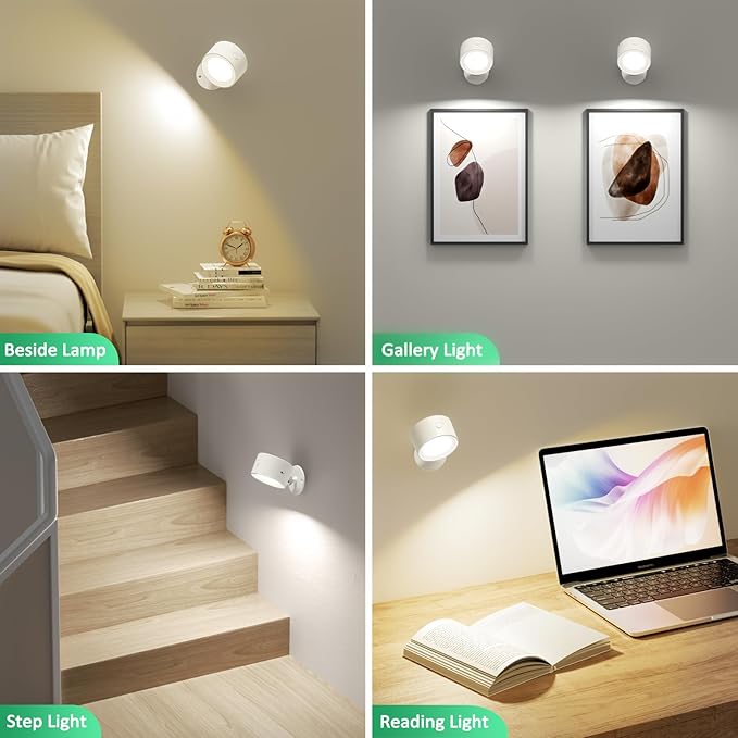 LED Wall Sconces with Remote, Wall Mounted Lights Rechargeable Battery Operated, 3 Color Temperatures & Dimmable Wall Lamp Magnetic 360° Rotation Wireless Light