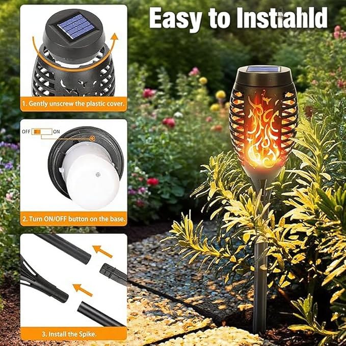 Solar Torch Lights Outdoor, IP65 Waterproof with Realistic Flickering Flame - Auto On/Off Garden Lights for Patio, Yard, Pathway, Enchanting Party Decor (12Pack)