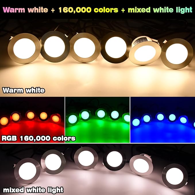Recessed LED Deck Light Kits, Φ2.4 Smart WiFi Low Voltage RGB & Warm White Deck Lighting, Waterproof Outdoor LED Step Stair Lights Compatible with Alexa Google Home for for Garden,Yard,Path (10 Pack)
