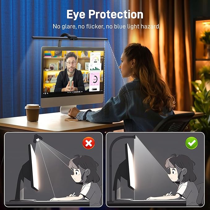 LED Desk Lamp for Home Office, Eye-Caring Desk Light with Clamp, 15W Double Head Architect Task Lamp Stepless Dimming, Flexible Gooseneck Bright Table Lamp for Study Reading Workbench Drafting