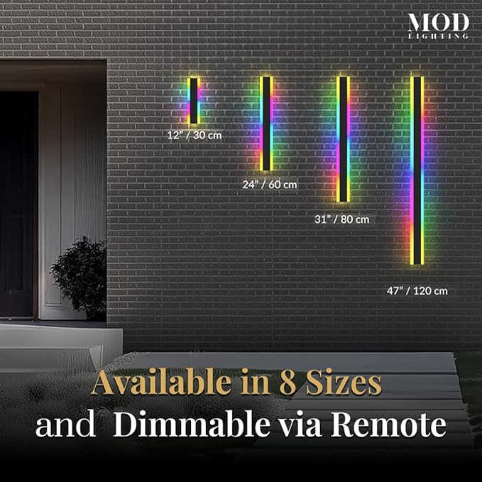 𝗠𝗢𝗗 𝗟𝗜𝗚𝗛𝗧𝗜𝗡𝗚 Haylen RGB | Long Outdoor Wall Lights, 7 Colors and 358 Light Effects, Dimmable with Remote Modern Linear Exterior Light Fixture, Waterproof Wall Sconce 45W, 2-Pack (RGB | 31")