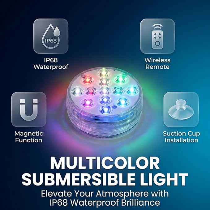 Saker Submersible LED Pool Lights - 13-Bead Underwater Light with 21-Key Remote, Waterproof Color-Changing RGB Lights for Pools, Hot Tubs, Ponds, Spa & Party Décor (6PCS)