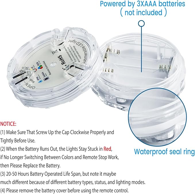 Bath Tub Lights Wireless, Battery Operated Waterproof Glow Light for Bathroom Bathtub Shower Spa Light, Bath Essentials for Women Relaxing, RGB Multi Color Remote Controlled, 2pcs