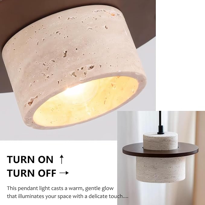 Large Wabi Sabi Pendant Light 9.85in Nordic Chandeliers with Natural Stone Shade Simple Hanging Light Fixture for Dining Room Bedside Kitchen Island