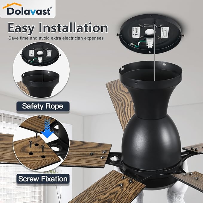 Ceiling Fans with Lights, 60 Inch Low Profile Ceiling Fan with Light and Remote Control, Flush Mount, Reversible, 3CCT, Dimmable LED, Quiet, Black Ceiling Fan for Bedroom, Living Room