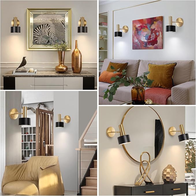 Battery Operated Wall Sconces Set of 2, Modern Wireless Black Wall Lights Fixtures,Cordless Wall lamp with Memory Function, with Remote Control Apply to Bedroom, Living Room, Corridor Stairs