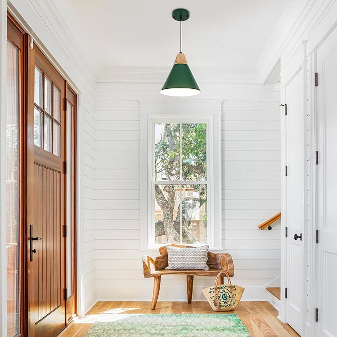 Farmhouse Pendant Light, 9.4inch, 2 Packs- Green Industrial Kitchen Pendant Lights, Pendant Lights Kitchen Island, Pendant Light for Bedroom, Office, Kichen Sink, Library